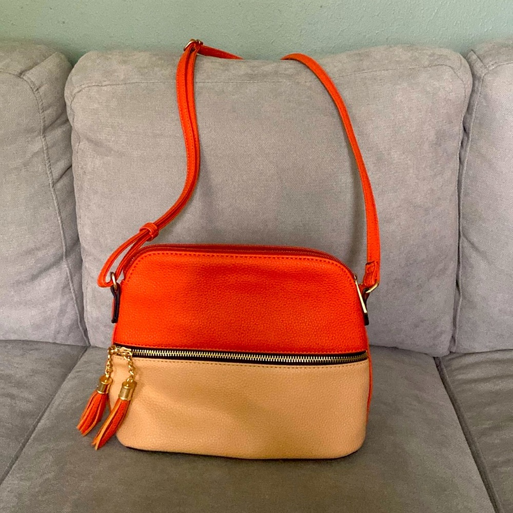 Tan & orange crossbody purse